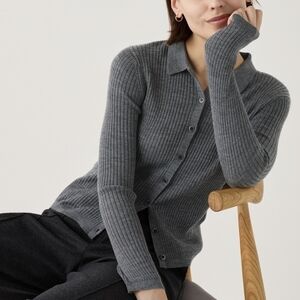 Luxuriously soft Extra Fine Merino Ribbed Polo Cardigan Size M